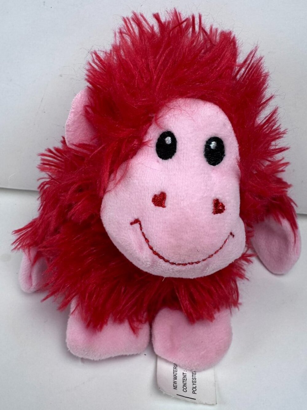Red Fuzzy Monkey Plush Stuffed Animal Pink Face Heart Nostrils 5" Valentine Toy